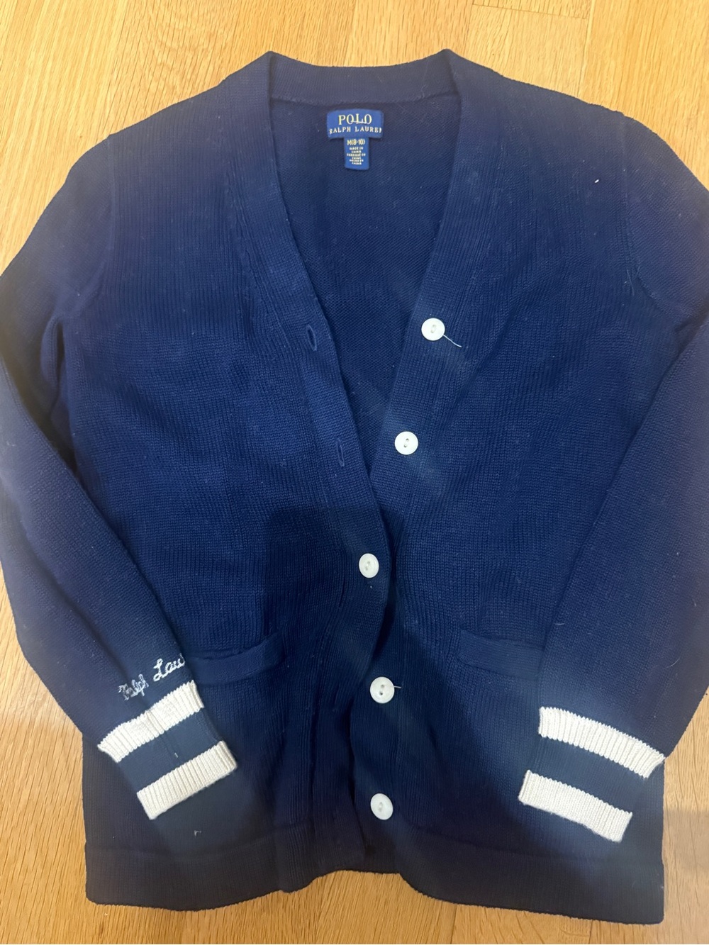 Ralph Lauren  POLO Navy Cardigan with White Sleeve Stripes